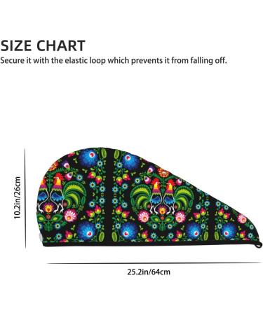 Hair Towel Wrap Quick-Dry Turban with Button | Stylish Roosters & Flowers Design - Buy Online on GoSupps.com