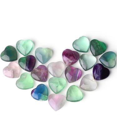 XIANNVXI 20 Pcs Fluorite Crystal Heart Stones Natural Fluorite Crystals Healing Gemstones Reiki Crystal Gifts for Meditation Energy Balancing