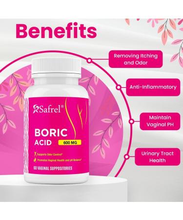Safrel Boric Acid Vaginal Suppositories - 60 Count | 100% Pure USA-Made for Women's Wellness pH Balance & Odor Control - Buy Online on GoSupps.com