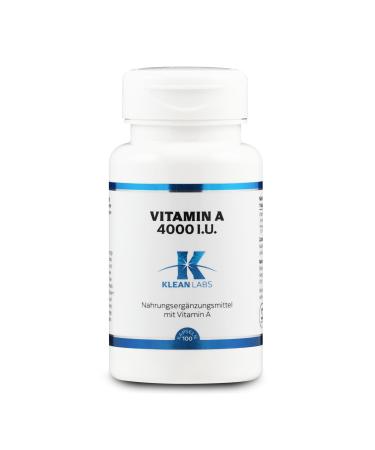 Klean Labs - Vitamin A 4000 I.E. - 100 capsules - vegan without genetic engineering gluten -free without unwanted additives - for the preservation of normal eyesight & mucous membranes