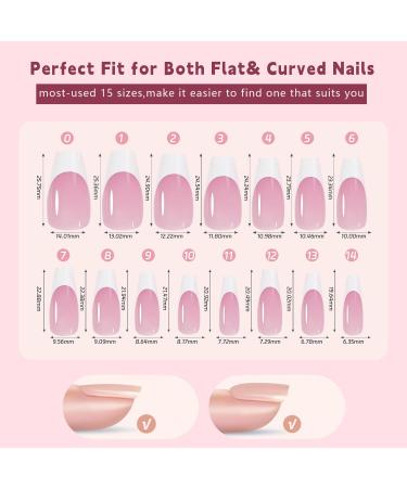 Angozo French Tip False Nails French Manicure False Nails-150 Pcs Long Square Nail Tips 3 In 1 Soft Gel Full Cover Nail Tips Pre-Applied Tip Primer & Base Coat Cover for Nail Extension 15 Sizes-Pink - Buy Online on GoSupps.com