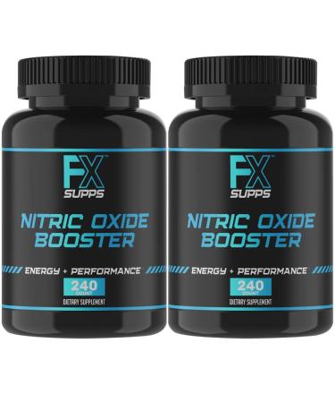 FX Supps Nitric Oxide Booster | Bodybuilding Pre Workout Pills for Men and Women (2 Pack of 240 Capsules) Boost Energy Pump & Vascularity | Muscle Builder Supplement with Arginine Best for Athletes