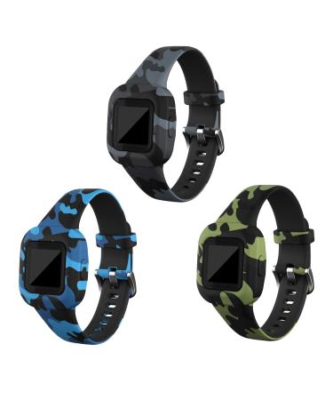 RuenTech Compatible with Garmin Vivofit jr 3 Bands, Replacement Silicone Wristband Camouflage Watch Straps for Kid's Vivofit jr. 3 Fitness Tracker (Camo-3pcs)