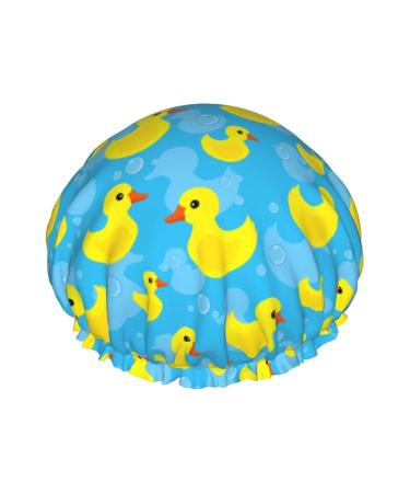 Rubber Duck Shower Cap for Women Reusable Double Layers Waterproof Shower Hair Protector PEVA Lined Shower Hat for All Long Hair Lengths  Stretchy Adjustable Shower Caps
