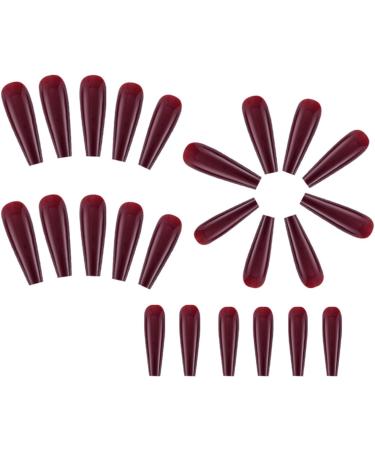 Wine Red Color Glossy Fake Nail Coffin Long Press on Nails Tips Nail Art Decoration for Women and Girls Manicure 24pc - Buy Online on GoSupps.com
