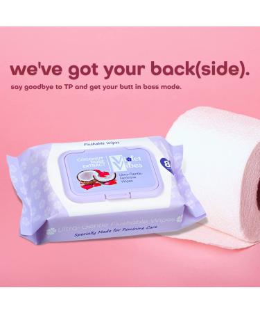 Violet Vibes Moisturizing Flushable Bathroom Wet Wipes for Women - Aloe Coconut Rose - 80 ct Pack - Buy Online on GoSupps.com