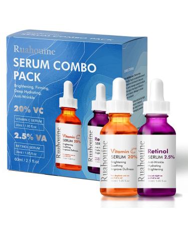 2 Pack Facial Serum Day-Night Anti Aging Vitamin C Serum Retinol Serum For Face with Retinol & Amino Acids - Boost Skin Collagen Hydrate & Plump Skin Facial Serum Skin Care Set