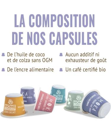 MOKA 100 Organic Compostable Capsules 100% Pure Arabica Mexico Honduras Ethiopia Brazil Peru - Compatible with Nespresso Capsule Machines - Intensity 6-8 - Home Compost - Roasted in France  - Buy Online on GoSupps.com