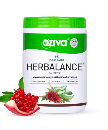 OZIVA Plant Based HerBalance for PCOS | PCOS Supplement for Women for Hormonal Balance & Better Menstrual Cycle | PCOS Drink with Inositol Shatavari Chasteberry Ashoka Certified Clean & Vegan 250g
