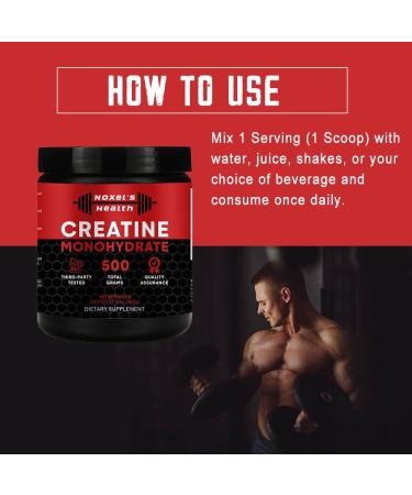Noxel's Health Creatine Monohydrate Powder - 100 Servings 5g Micronized Creatine for Muscle Building & Pre Workout 500g (1.1 lbs) - International Shipping Available - Buy Online on GoSupps.com