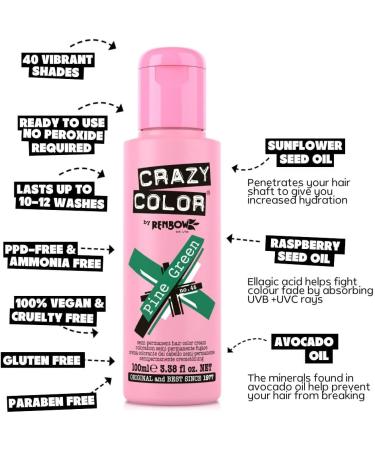 Crazy Color Vibrant Pine Green Semi-Permanent Hair Dye - 200ml | Dark Green Vegan Formula with Conditioning & Nourishing Oils - Buy Online on GoSupps.com