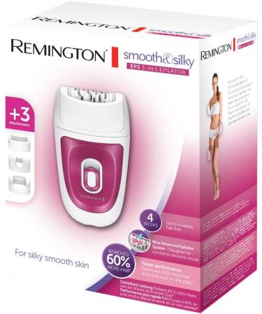 Remington Smooth & Silk EP3 3-in-1 Epilator EP7300 - 40 Titanium-Coated Tweezers & 3 Attachments | White/Pink - Shop Internationally! - Buy Online on GoSupps.com