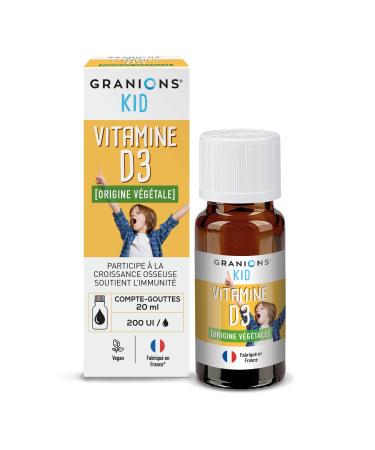 GRANIONS KID BIO VITAMIN D3 - Dropper 20 ml - 200 IU per drop - Double action - Bone Growth and Immunity - Vegetable origin - Optimal absorption - Neutral taste - Vegan