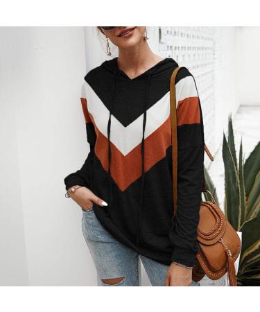 Bigfanshu Women's Dresses Casual Stripe Patchwork Long Sleeve Pullover Hooded Sweater Top Blouse Black - Buy Online on GoSupps.com