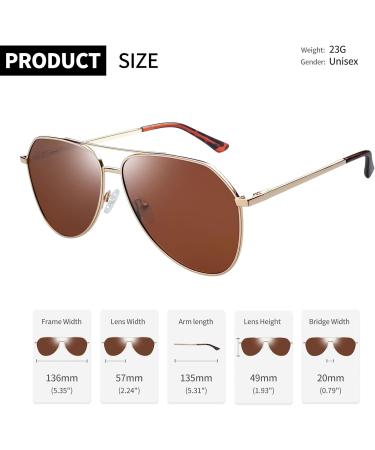Joopin Polarised Al-Mg Metal Sunglasses for Men Women - Double Bridge Aviation Sun Glasses - UV Protection for Driving - B04 Gold/Brown - Buy Online on GoSupps.com