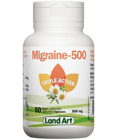 Migraine-500 - Headache & Migraine Relief - Natural Formula - 60 Capsules - Vegan - Gluten Free - GMO Free - Made in Canada