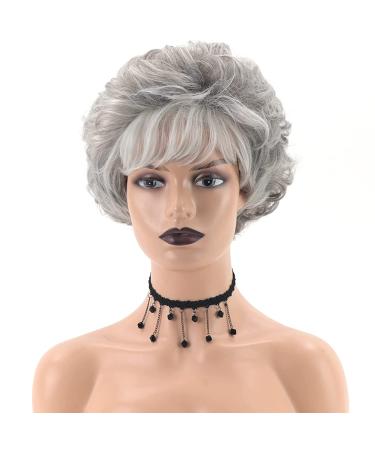 Silver Grey Pixie Cut Curly Wig for White Women - Short Wavy Layered Synthetic Hair with Bangs, Natural Look - Buy Online on GoSupps.com