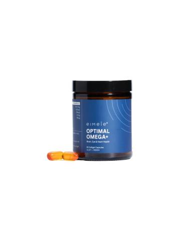eimele | Optimal Omega+ | Plant-Based Omega-3 EPA & DHA | Supplement for Brain Eye & Heart Health | Antioxidant Support for Cognitive Function & Wellbeing | Non-GMO | Vegan | 60 softgel Capsules