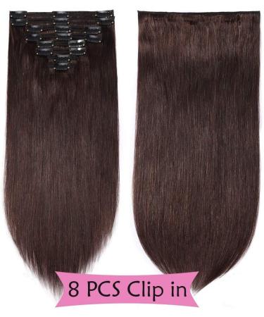 SEGO Clip-In Hair Extensions - 100% Remy Real Hair Dark Brown #2 56 cm (160g) - Partial Set for Full Volume - Buy Online on GoSupps.com