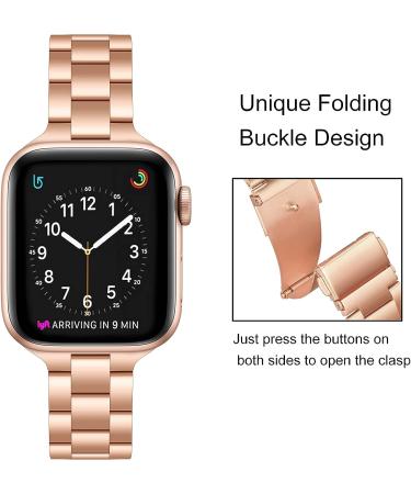 OMIU Thin Band Compatible with Apple Watch - Premium Stainless Steel Metal Replacement Wristband for iWatch 38mm/40mm/41mm - Rose Gold - Adjustable Strap for Women and Men - Buy Online on GoSupps.com