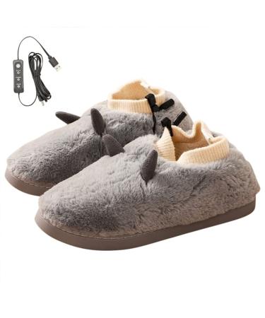 1 pair of USB electrical heating slippers plush temperature adjustable heating slippers anti-slip slippers winter foot warmers for men's women gray 42-43yards
