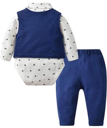 Famuka Baby Boy 3 Piece Formal Outfit Suit | Bows Waistcoat Gentleman Tuxedo Navy | 3-24 Months - Buy Online on GoSupps.com