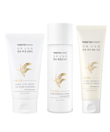 THANKYOU FARMER Rice Clay Foam Cleanser + Rice Essential Toner + Barrier Capsule Cream