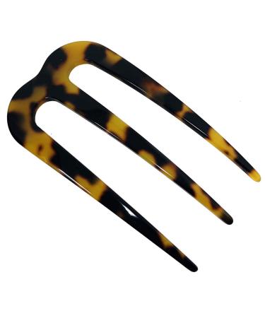 French Amie Tri Prongs Yellow Tokyo 3 Handmade Cellulose Acetate Bun Holder Chignon Hair Pin Stick Yellow  Black  Brown