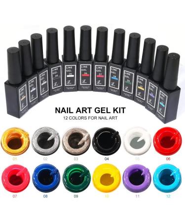 TEEROVA Painted Gel Nail Polish Set 12 Colors Line Art Gel Neon Yellow Green Glitter Sliver Gold Nail Art Painting Gel Manicure Tools DIY Drawing Nail Gel for Line 12ml Each Bottle - UV LED Required - Buy Online on GoSupps.com