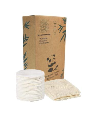 20 Piece Reusable Makeup Remover Pads with Cotton Laundry Bag Washable Organic Eco-Friendly Natural Bamboo Cotton Rounds for All Skin Types
