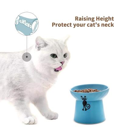 TAMAYKIM 8oz Tilted Ceramic Raised Cat Bowls Set - Blue & Grey | Porcelain Elevated Feeding Dish for Kitty | Stress-Free, Dishwasher & Microwave Safe | 2-Pack - Buy Online on GoSupps.com
