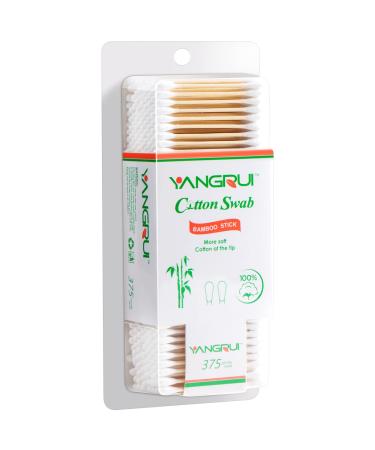 YANGRUI Cotton Swab 375 Count Bamboo Stick BPA Free Naturally Pure Double Round Ear Swabs Eco-friendly Cotton Buds (Pack of 1)