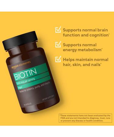 Amazon Elements Vegan Biotin 5000 mcg - Hair Skin Nails - 130 Capsules - Buy Online on GoSupps.com