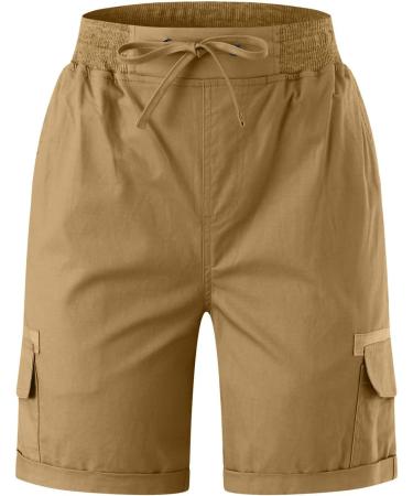 Women's High Waist Hiking Cargo Shorts - 6 Pocket Outdoor Bermuda Shorts in Khaki - Size Medium - Buy Online on GoSupps.com