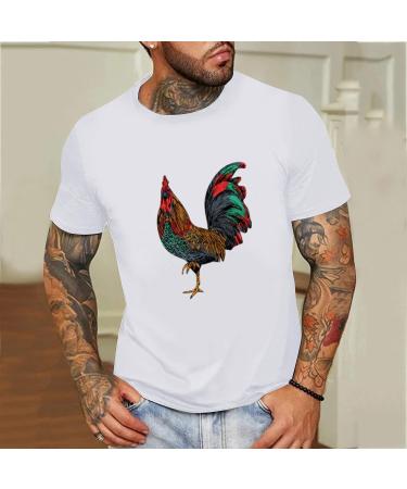 BEUU Men's Short Sleeve T-Shirt - 2022 Summer Cock Print Crewneck Tee in White XXL - Buy Online on GoSupps.com
