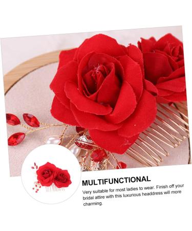 FRCOLOR Flower Hair Comb Wedding Floral Hair Clips Rhinestone Bridal Guirnaldas Para Flower Hair Clip Wedding Headband Bridal Hair Clip Red Bride Flower Headdress Rose Iron Wire - Buy Online on GoSupps.com
