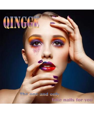 QINGGE Colorful Gradient Rhinestone Press On Nails - 24Pcs Long Coffin Fake Nails for Women - Buy Online on GoSupps.com