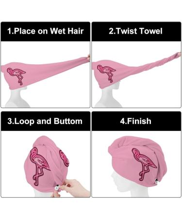 Flamingo Neon Microfiber Hair Towel Wrap for Women | Super Absorbent 10x26 Inch Hair Turban with Button - Perfect for Fast Drying & Travel - Buy Online on GoSupps.com