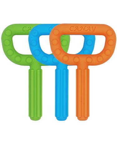 Hand-Held Sensory Chew Toys for Autistic Children Chew Sticks for Humans Alt. to Chew Necklaces for Sensory Kids Teething Oral Motor Stimulation ADHD SPD - Silicone Teether Toys (3 Pack)