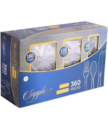 Party Bargains Sapphire Design Disposable Cutlery Set - 360 Pieces (180 Forks, 120 Spoons, 60 Knives) - Clear Color - Ideal for Parties and Events - Buy Online on GoSupps.com
