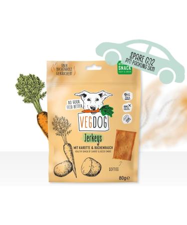Vegdog Jerkeys Vegan Dog Snacks - Grain-Free Carrots & Potatoes Allergy-Friendly Smoked Over Beech Wood 9 x 80g Pack - Buy Online on GoSupps.com