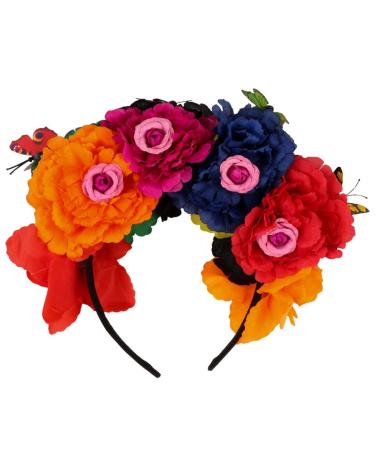 FRCOLOR Halloween Rose Flower Headband Butterfly Headband Day of the Dead Headband Hair Wreath Mexican Headwear Floral Crown Fancy Dress Costume Accessory One Size Assorted Color 2
