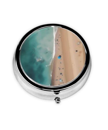 Aerial View of The Beachround Pill Box 3 Compartment Round Pill Box Organizer &Portable Travel Pill Box for Traveling.