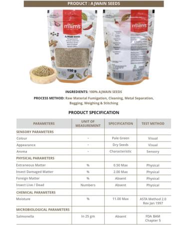 Mum's Premium Ajwain Seeds 150g - High Quality Spice for Cooking and Health Benefits - Buy Online on GoSupps.com