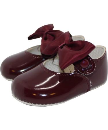 Burgundy Baby Girls Pram Shoes | Soft Sole with Bow Button | Made in Britain | Size 3 UK Child - Buy Online on GoSupps.com