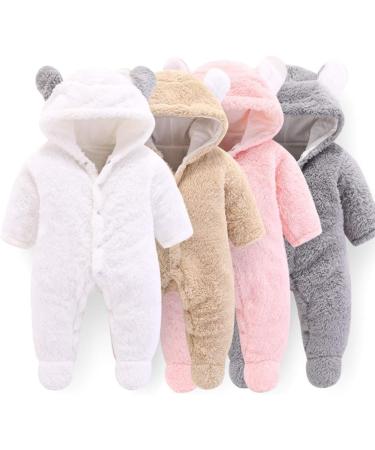 Ceguimos Newborn Baby Hooded Romper Jumpsuit | White Fleece Cartoon Bear | 9-12 Months - Buy Online on GoSupps.com