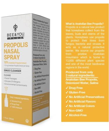 BEE and You Plus Natural Propolis Nasal Spray 1 Fl oz - Drug-Free Sinus and Allergy Relief | Alcohol-Free Medical Grade Propolis Nose Drops - Nasal Moisturizing Spray for Congestion - Pack of 1 - Buy Online on GoSupps.com