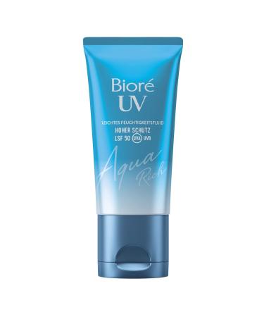 BIORE Aqua Rich UV - SPF 50 Light Moisture Fluid for Face - Non-Greasy UVA/UVB Sun Protection Ideal Under Makeup - 50ml - Buy Online on GoSupps.com