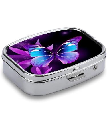 Buy Decorative Blue Purple Butterfly Print Pill Box - 2 Compartment Portable Medicine Organizer for Pocket or Purse | International Shipping Available - Buy Online on GoSupps.com