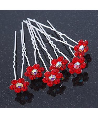 Bridal/Wedding/Prom/Party Set Of 6 Red Austrian Crystal Daisy Flower Hair Pins In Silver Tone - Buy Online on GoSupps.com